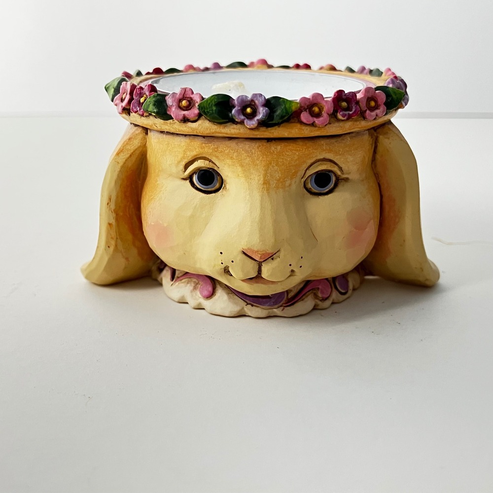 Jim Shore Votive Candle Holder Heartwood Creek 4020623 Yellow Bunny Floral Crown